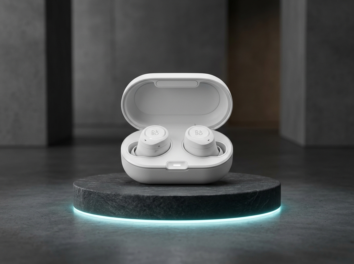 Kreoto AI - True Wireless Earbuds on Dark Basalt with Cyan Neon Halo