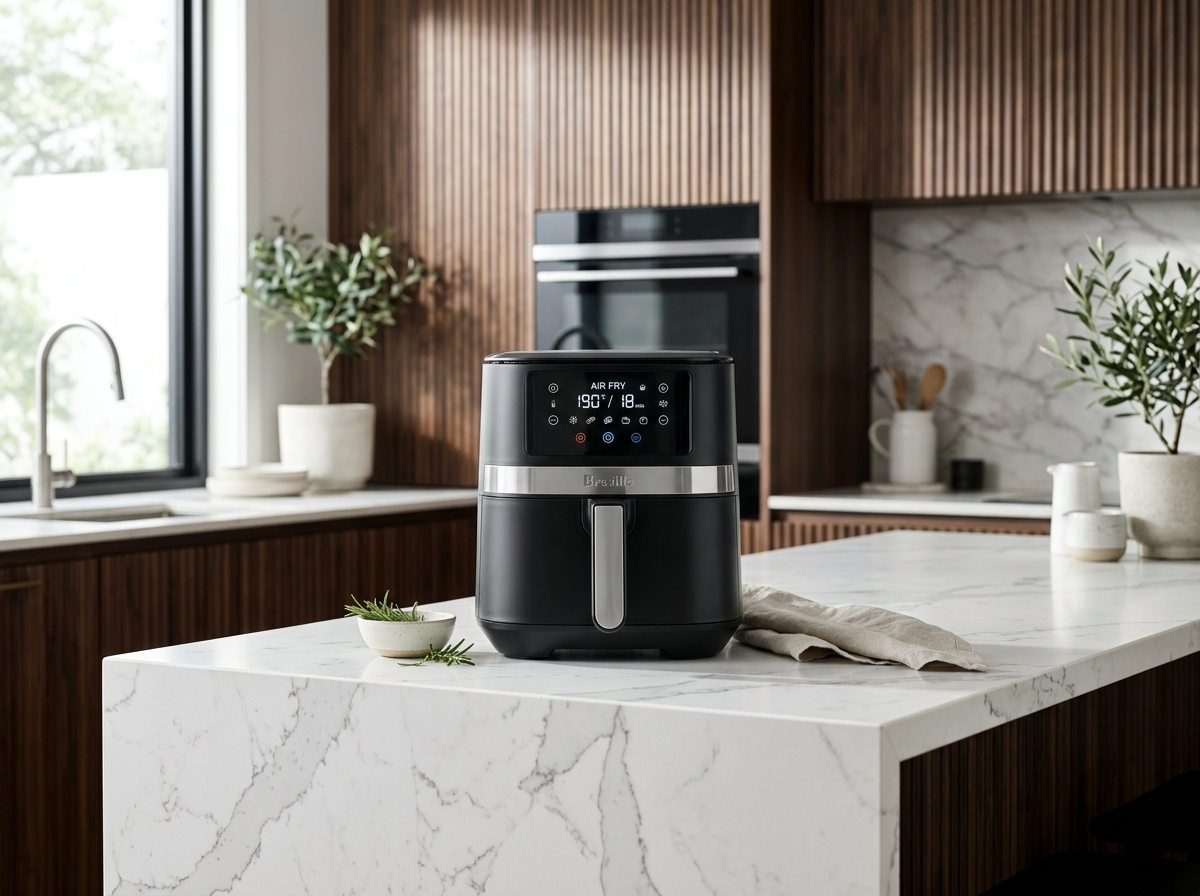 Kreoto AI - Digital Air Fryer on Calacatta Quartz Kitchen Island